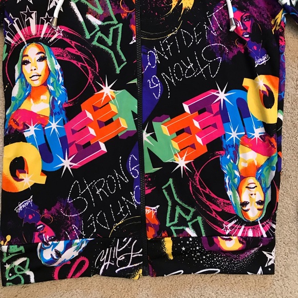 NYC Urban Graffiti Hoodie Jacket Women Size Small Black Multi Color Rap Soul Hip - Picture 9 of 10